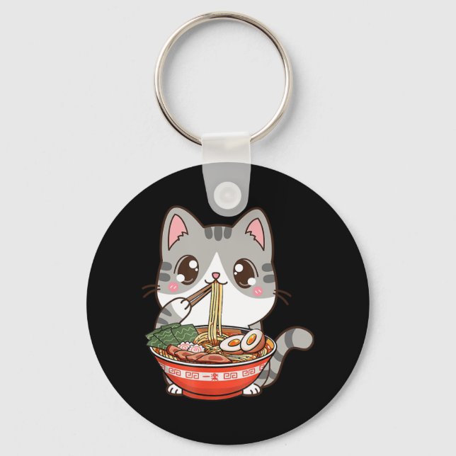 Cute Ramen Cat Kawaii Anime Japanese Food Boy Girl Key Ring (Front)