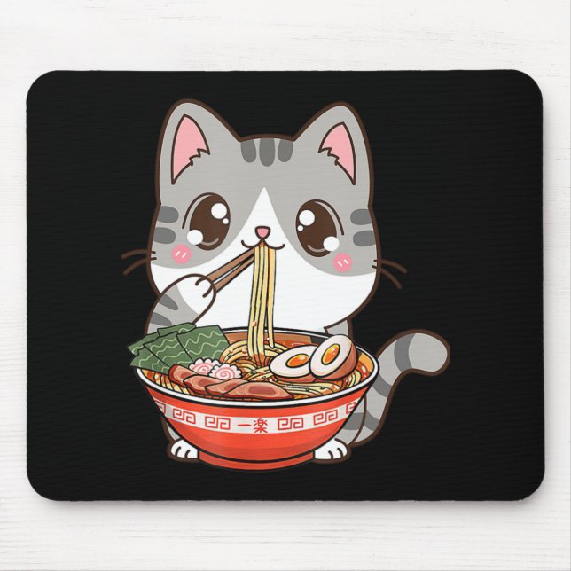 Cute Ramen Cat Kawaii Anime Japanese Food Boy Girl Mouse Pad (Front)