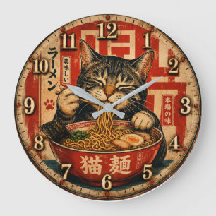 Cute Ramen Cat Large Clock