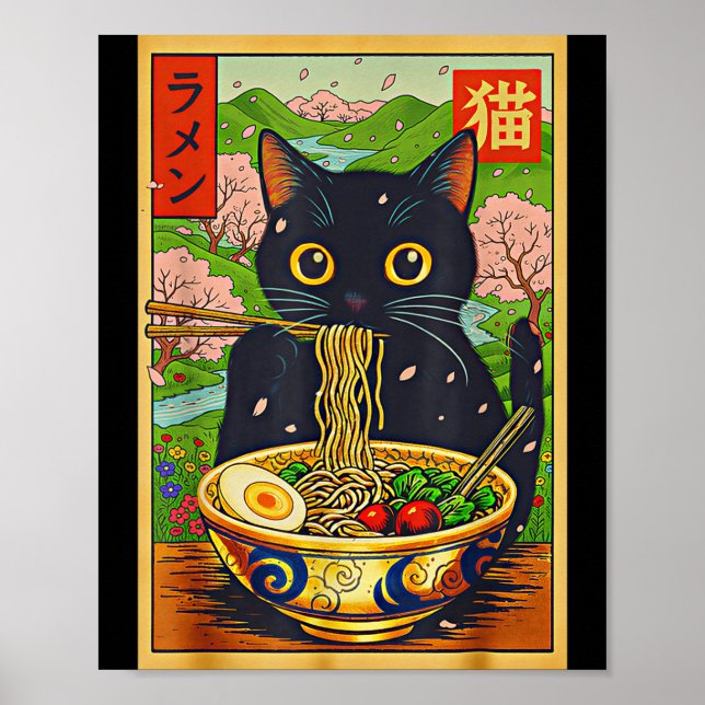 Cute Ramen Cat Nature Flowers Noodle Anime  Poster (Front)