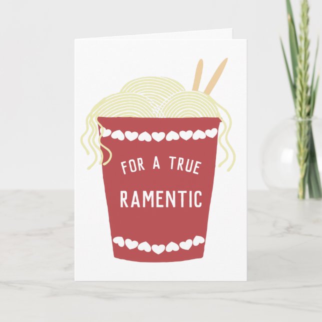 Cute Ramen Noodles "Ramentic" Valentine's Day Card (Front)