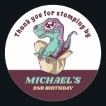 Cute Raptor Baby Dinosaur Kids Birthday Party Classic Round Sticker<br><div class="desc">Cute party favours for kids,  boys or girls who love dinosaurs and t-rex. Perfect for kids birthday party,  party favours and thank you label. You can also customise the text for baby shower or other occasion and party.</div>