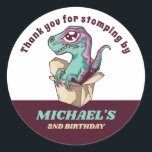 Cute Raptor Baby Dinosaur Kids Birthday Party Classic Round Sticker<br><div class="desc">Cute party favours for kids,  boys or girls who love dinosaurs and t-rex. Perfect for kids birthday party,  party favours and thank you label. You can also customise the text for baby shower or other occasion and party.</div>