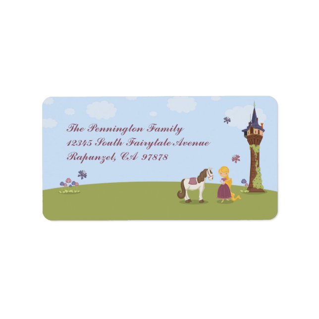 Cute rapunzel tower and horse address label (Front)