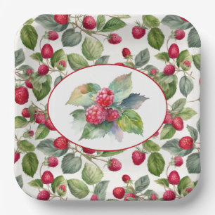 Cute Raspberries Watercolor Paper Plate