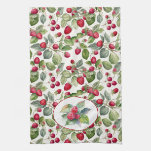 Cute Raspberries Watercolor Tea Towel