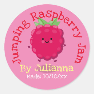 Cute raspberry jam cartoon illustration label