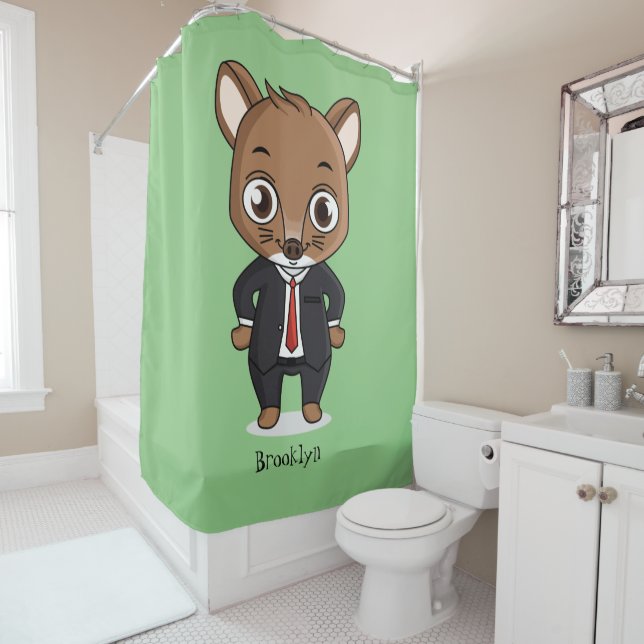 Cute rat cartoon illustration shower curtain (In Situ)