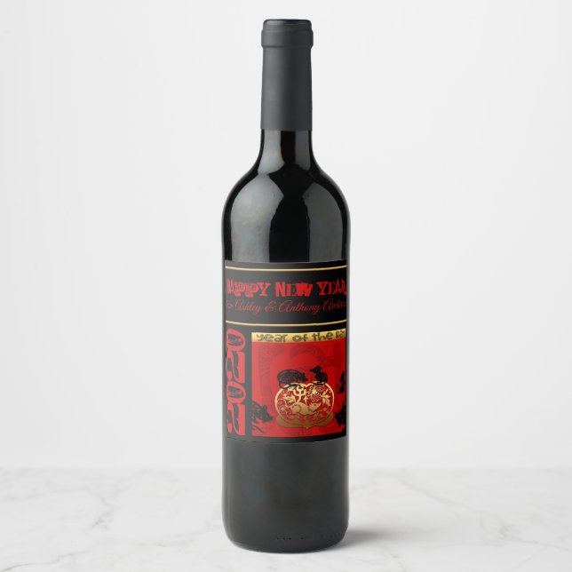Cute Rat Chinese New Year 2020 Zodiac Birthday WL Wine Label (Front)