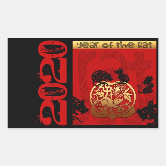 Cute Rat Chinese Year 2020 Zodiac Birthday RS Rectangular Sticker (Front)