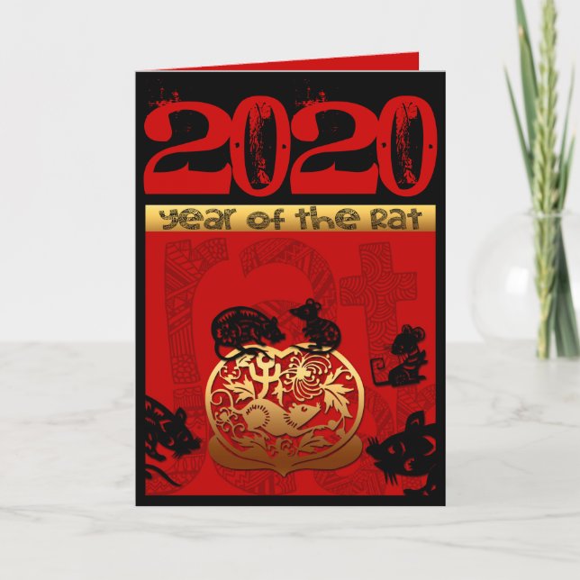 Cute Rat Chinese Year 2020 Zodiac Birthday VGC Card (Front)