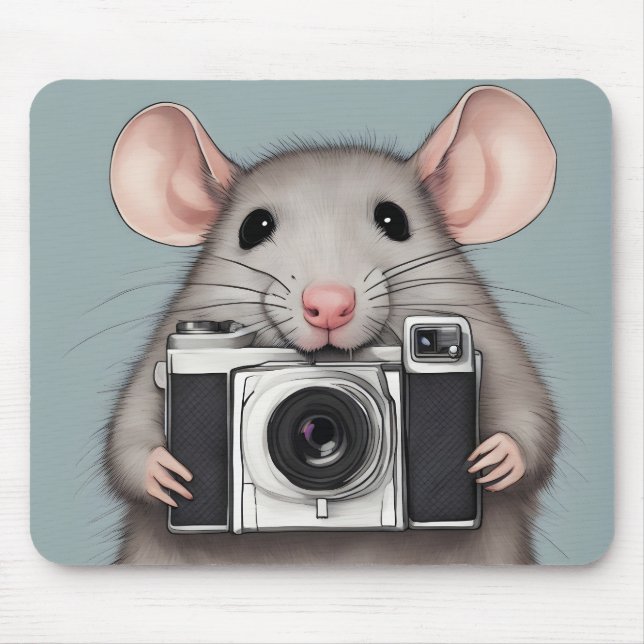 Cute Rat Photographer Mouse Pad (Front)