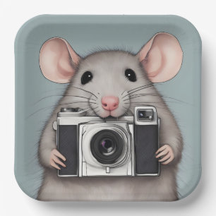 Cute Rat Photographer Paper Plate