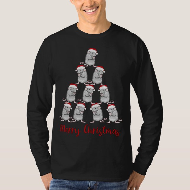 Cute Rat Santa Christmas Tree T-Shirt (Front)
