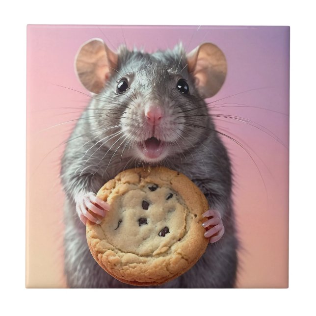 Cute Rat With Chocolate Chip Cookie Tile (Front)