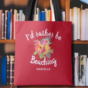 Cute "Rather Be Beaching" Custom Red Tote Bag