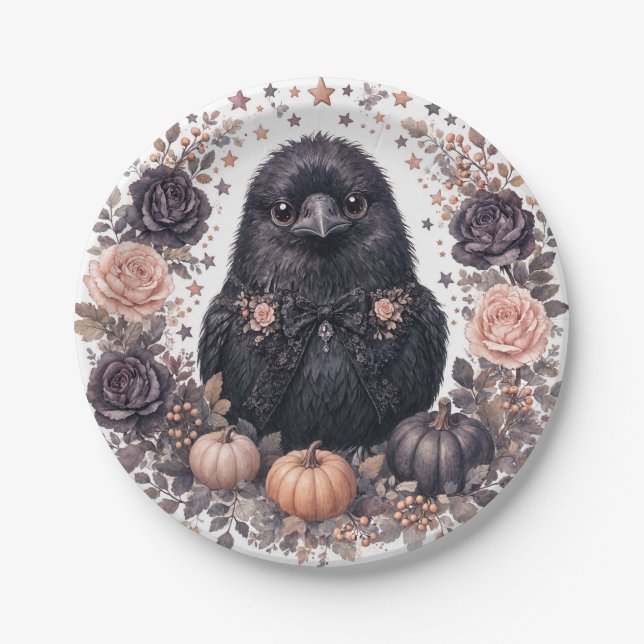 Cute Raven Halloween Paper Plates (Front)