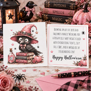 Cute Raven Witch Halloween Greeting Card