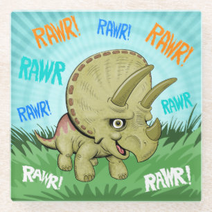 Cute RAWR Triceratops Glass Coaster