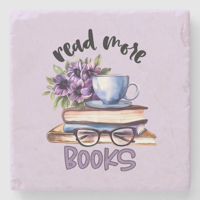 Cute read books word art  stone coaster (Front)