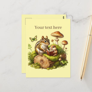 Cute reading animal lovers customisable  postcard