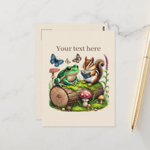 Cute reading animal lovers customisable postcard