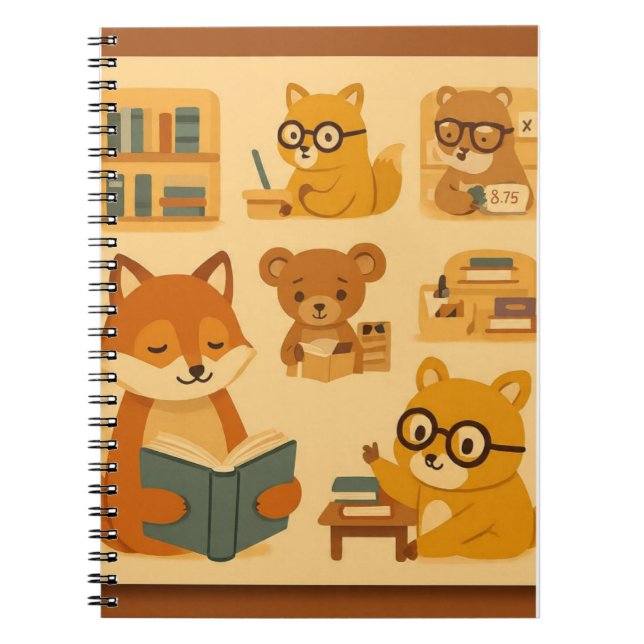 Cute Reading Animals School Notebook Cover Design (Front)