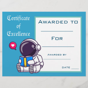 Cute Reading Award certificate Teacher supplies