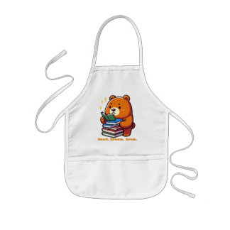 Cute Reading Bear with Books Kawaii Kids Apron