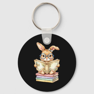 Cute reading bunny easter books reader teacher key ring