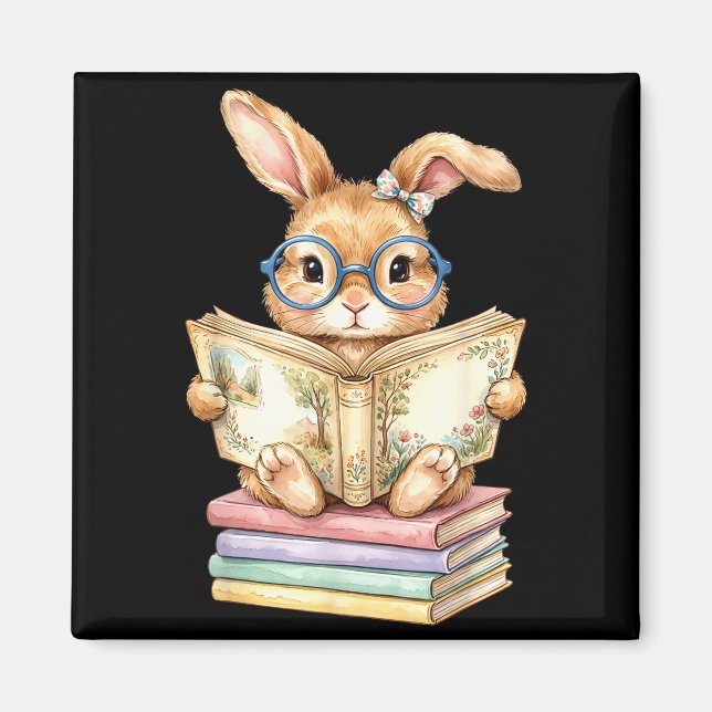 Cute reading bunny easter books reader teacher magnet (Front)