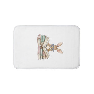 Cute Reading Bunny Glasses Books Bookworm Reader T Bath Mat