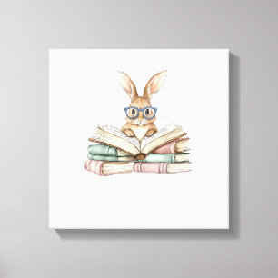 Cute Reading Bunny Glasses Books Bookworm Reader T Canvas Print