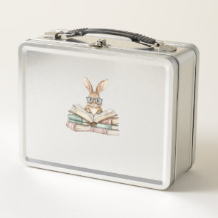 Cute Reading Bunny Glasses Books Bookworm Reader T Metal Lunch Box