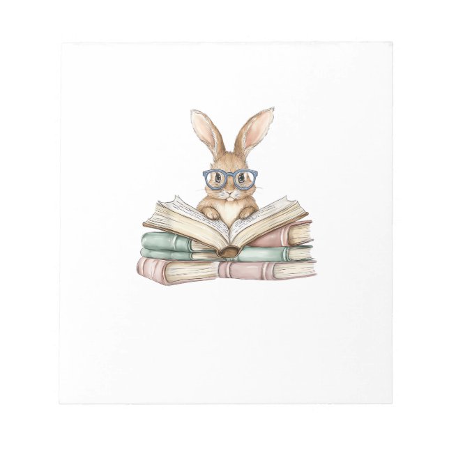Cute Reading Bunny Glasses Books Bookworm Reader T Notepad (Front)