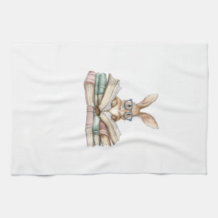 Cute Reading Bunny Glasses Books Bookworm Reader T Tea Towel