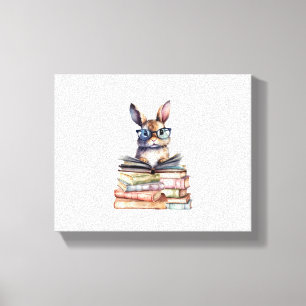 Cute Reading Bunny With Glasses Books Bookworm Rea Canvas Print