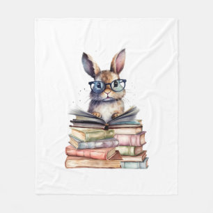 Cute Reading Bunny With Glasses Books Bookworm Rea Fleece Blanket