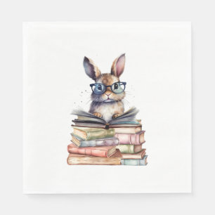 Cute Reading Bunny With Glasses Books Bookworm Rea Napkin
