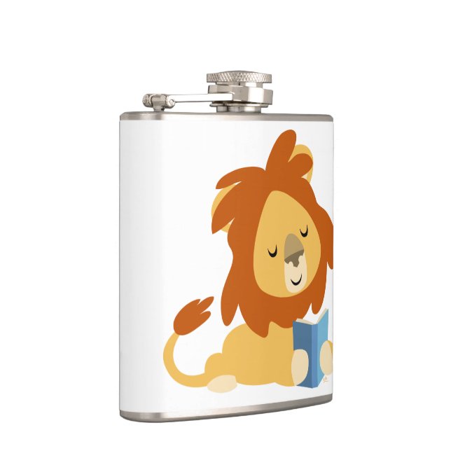 Cute Reading Cartoon Lion Hip Flask (Right)