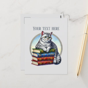 Cute reading cat lovers postcard