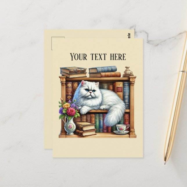 Cute reading cat lovers  postcard (Front/Back In Situ)