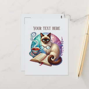 Cute reading cat lovers postcard