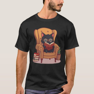 Cute Reading Cat T-Shirt