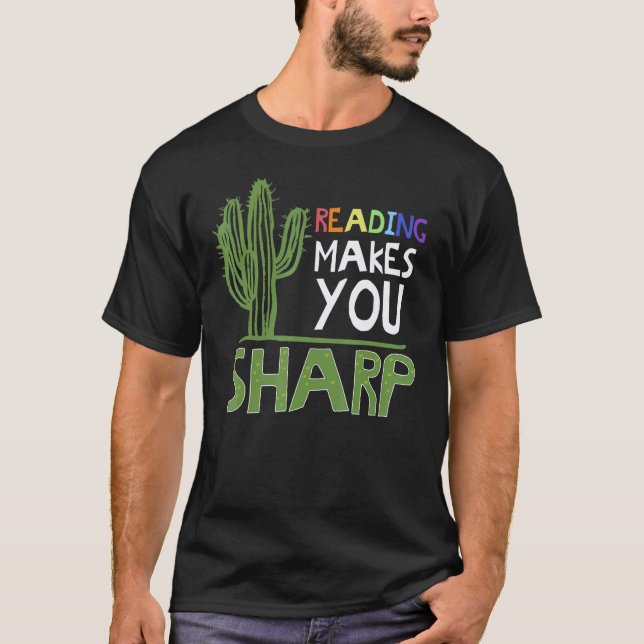 Cute Reading Design Sharp Cactus Teacher Gift Idea T-Shirt (Front)