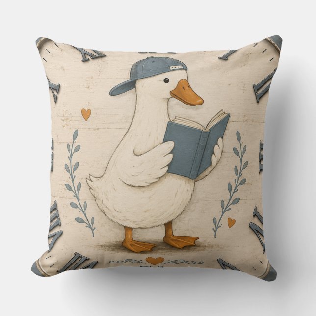 Cute Reading Duck Book Lover Whimsical Nursery  Cushion (Front)