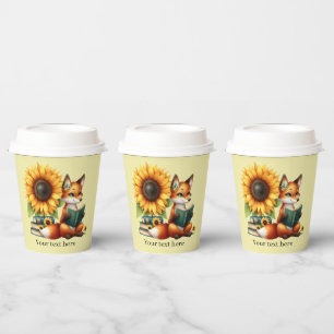 Cute reading fox book or club party paper cups