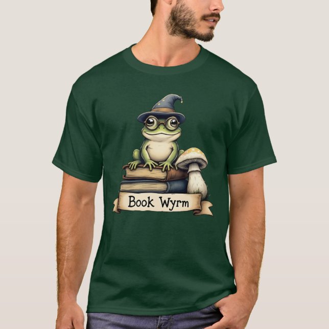 Cute Reading Frog Fantasy Design T-Shirt (Front)