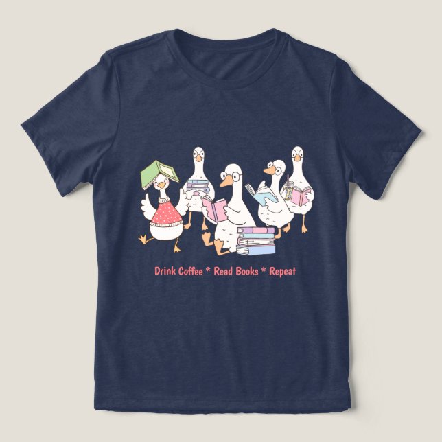 Cute Reading Geese T-Shirt • Book Lover Tee (Design Front)