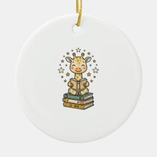 Cute Reading Giraffe Book Lover Vintage Shirt Desi Ceramic Tree Decoration